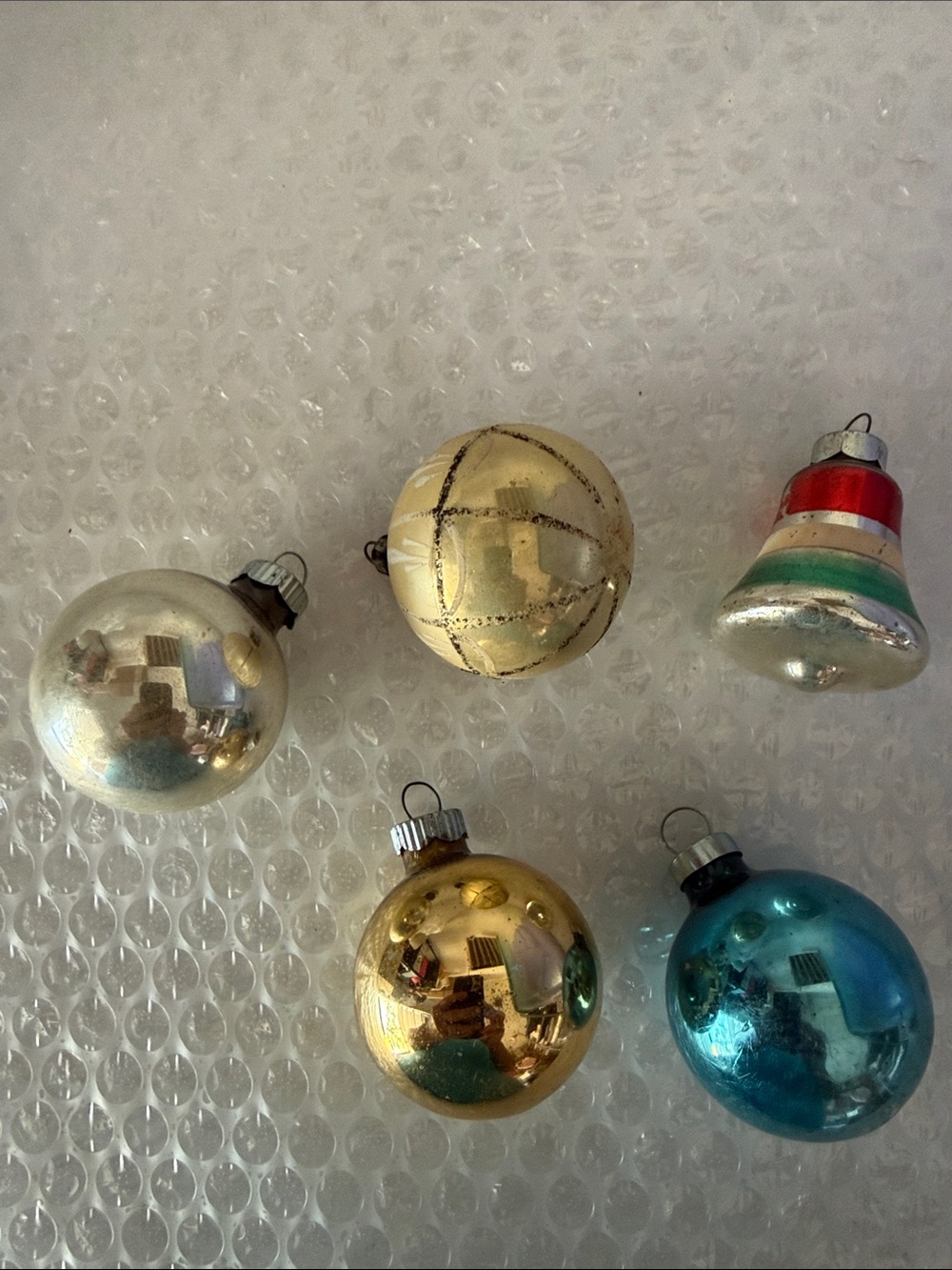 Vintage Glass Holiday Ornament Set - Assorted Colors, 5 total pieces.